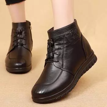 Женские зимние водонепроницаемые зимние ботинки женские из натуральной кожи ботильоны без застежек для мам толстые плюшевые теплые зимние ботинки обувь 35