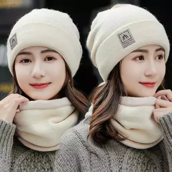 Женские зимние вязаные шапки, комплект из плюшевой меховой подкладки, теплые зимние шапки, женский утепляющий костюм, модная шапка-бини One size розовый