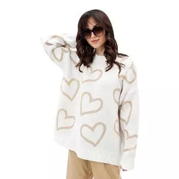 Женские зимние вязаные свитера с круглым вырезом и принтом в виде сердца, винтажные повседневные свободные толстые теплые пуловеры One size чёрный