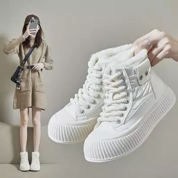 Женские зимние высокие ботильоны на меховой подкладке, уличные зимние ботинки из искусственной кожи без шнуровки на толстой подошве с флисовой подкладкой, теплые повседневные короткие ботильоны для женщин