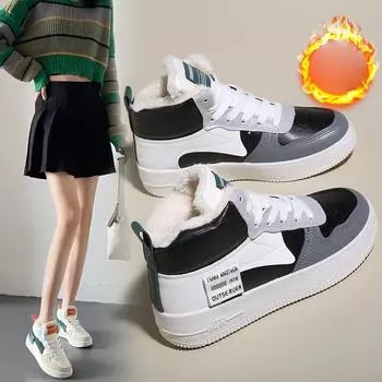 Женские зимние высокие кроссовки на плюшевой подкладке, короткие ботильоны на подкладке из искусственного меха без шнуровки, теплая спортивная обувь для бега, зимние ботинки из искусственной кожи для женщин 35