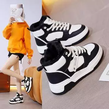 Женские зимние высокие кроссовки на подкладке из искусственного меха. Нескользящие зимние ботинки на открытом воздухе. Теплые короткие ботильоны на флисовой подкладке. Ботильоны из искусственной кожи для женщин. 35