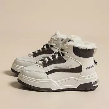 Женские зимние высокие кроссовки на подкладке из искусственного меха. Противоскользящие теплые кроссовки на флисовой подкладке. Зимние ботинки из искусственной кожи. Спортивные короткие ботильоны женские. 35