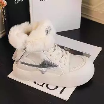 Женские зимние высокие кроссовки на подкладке из искусственного меха. Нескользящие зимние ботинки на открытом воздухе. Теплые короткие ботильоны на плюшевой подкладке. Ботильоны из искусственной кожи для женщин.