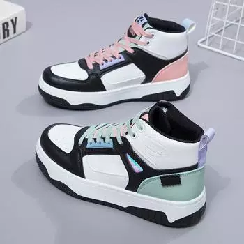 Женские зимние высокие кроссовки на подкладке из искусственного меха. Противоскользящие теплые кроссовки на флисовой подкладке. Зимние ботинки из искусственной кожи. Спортивные короткие ботильоны женские.