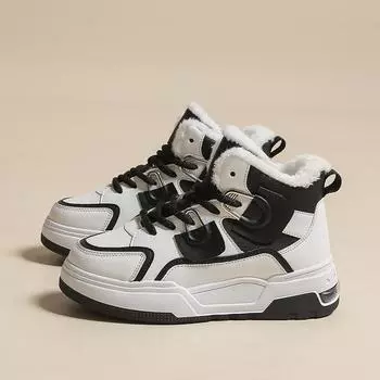 Женские зимние высокие кроссовки на подкладке из искусственного меха. Противоскользящие теплые кроссовки на флисовой подкладке. Зимние ботинки из искусственной кожи. Спортивные короткие ботильоны женские. 35