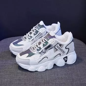 Женские зимние высокие кроссовки на подкладке из искусственного меха, уличные противоскользящие теплые кроссовки на флисовой подкладке, зимние кроссовки из искусственной кожи для женщин