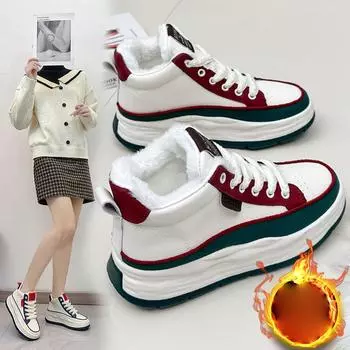 Женские зимние высокие кроссовки с теплой флисовой подкладкой, нескользящие ботильоны на шнуровке, уличные повседневные зимние ботинки на меховой подкладке с толстой подошвой для женщин