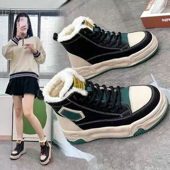 Женские зимние высокие кроссовки с теплой флисовой подкладкой, нескользящие ботильоны на шнуровке, уличные повседневные зимние сапоги на меховой подкладке с плюшевой подкладкой для женщин