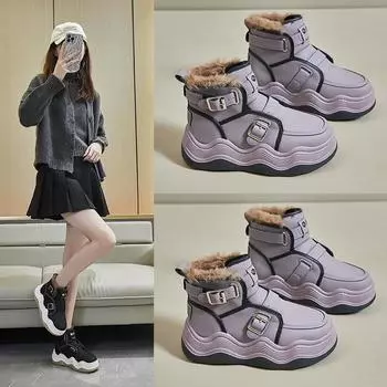 Женские зимние высокие кроссовки, уличные зимние ботинки на подкладке из искусственного меха, ботильоны без шнуровки, теплые толстые кроссовки для бега, короткие женские ботинки с плюшевой подкладкой 39 бежевый