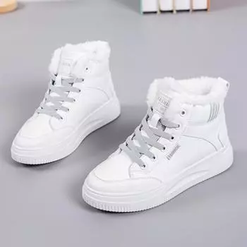 Женские зимние высокие плюшевые туфли 2024 года из толстой нескользящей хлопковой ткани 40