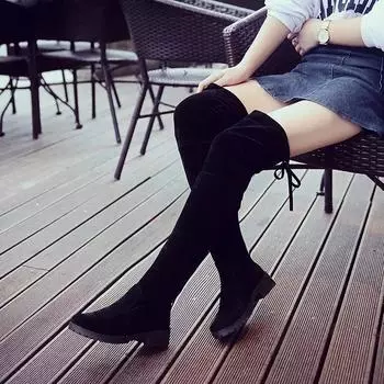 Женские зимние замшевые туфли до бедра, женские туфли на массивном каблуке выше колена, черные на платформе Botas Mujer Zapatos De Mujer Invierno Para Mujer 35