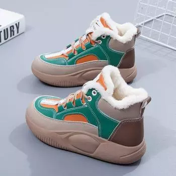 Женские зимние зимние ботинки на меховой подкладке, противоскользящие теплые ботильоны на толстой подошве, повседневные короткие ботинки из искусственной кожи с высоким берцем и флисовой подкладкой для женщин