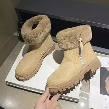 Женские зимние зимние ботинки на меховой подкладке, противоскользящие теплые ботильоны на толстой подошве, повседневные короткие ботинки из искусственной кожи с высоким берцем и флисовой подкладкой для женщин