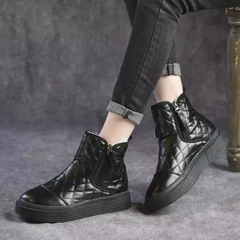 Женские зимние зимние ботинки на меху, уличные противоскользящие теплые ботильоны в стиле пэчворк, повседневные короткие ботинки из искусственной кожи с высоким берцем на флисовой подкладке для женщин