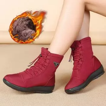 Женские зимние зимние ботинки на подкладке из искусственного меха, уличные противоскользящие водонепроницаемые ботильоны на шнуровке, теплые повседневные высокие ботинки с плюшевой подкладкой для женщин 35 красный