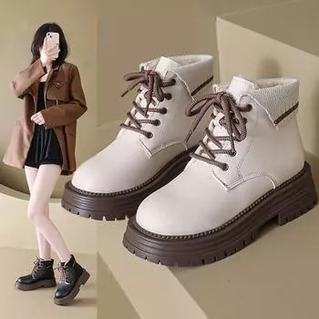 Женские зимние зимние ботинки на подкладке из искусственного меха, уличные противоскользящие ботинки до щиколотки на толстой подошве со шнуровкой, теплые повседневные короткие сапоги из искусственной кожи на плюшевой подкладке для женщин