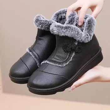 Женские зимние зимние ботинки на подкладке из искусственного меха, уличные противоскользящие теплые ботильоны из искусственной кожи, короткие ботинки на флисовой подкладке, повседневная женская обувь с высоким берцем 35 чёрный