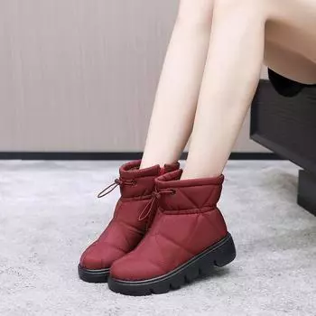 Женские зимние зимние ботинки на подкладке из искусственного меха. Нескользящие водонепроницаемые теплые ботильоны на открытом воздухе. Короткие ботинки на флисовой подкладке. Повседневная женская обувь с высоким берцем. 35 бордовый