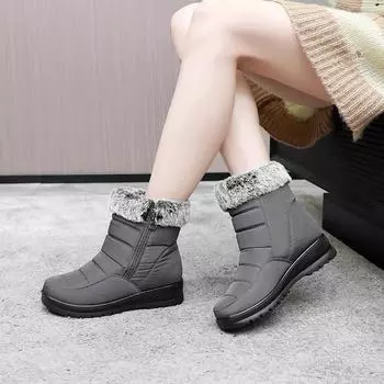 Женские зимние зимние ботинки на подкладке из искусственного меха. Нескользящие водонепроницаемые теплые ботильоны на открытом воздухе. Короткие ботинки на флисовой подкладке. Повседневная женская обувь с высоким берцем. 36 чёрный