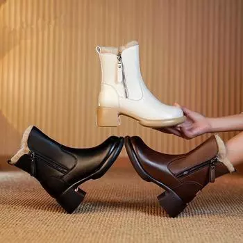 Женские зимние зимние ботинки на подкладке из искусственного меха, уличные противоскользящие ботинки из искусственной кожи, повседневные теплые ботинки до середины икры с плюшевой подкладкой и толстой подошвой для женщин 35 белый