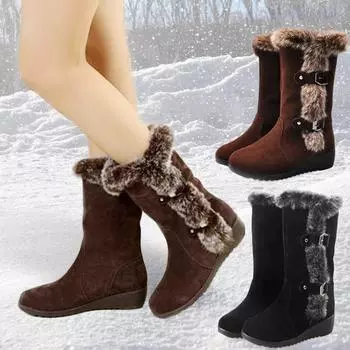 Женские зимние зимние ботинки на танкетке на подкладке из искусственного меха 35 чёрный