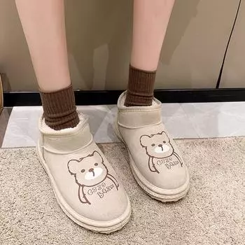 Женские зимние зимние ботинки с плюшевой подкладкой, короткие ботильоны без шнуровки, повседневные теплые ботильоны из искусственной кожи с подкладкой из искусственного меха для женской обуви с высоким берцем