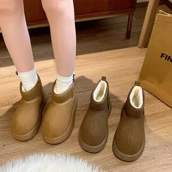 Женские зимние зимние ботинки с подкладкой из искусственного меха, нескользящие ботинки на платформе, теплые плюшевые ботинки с подкладкой из флиса, удобные короткие ботинки из искусственной замши для женщин 35 хаки