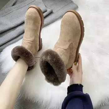 Женские зимние зимние сапоги, уличная теплая обувь на меху, женские шерстяные ботинки без шнуровки из флока, повседневные женские ботинки с металлическими украшениями 35 чёрный