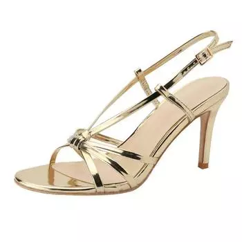Женские золотистые римские сандалии на высоком каблуке 2024 - Французский стиль, шнуровка для юбок 35