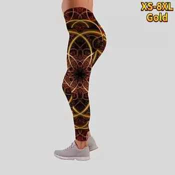 Женские золотые ажурные цветочные принты, эластичные леггинсы для йоги, фитнес-бег, тренажерный зал, спортивные активные брюки 8XL золотой