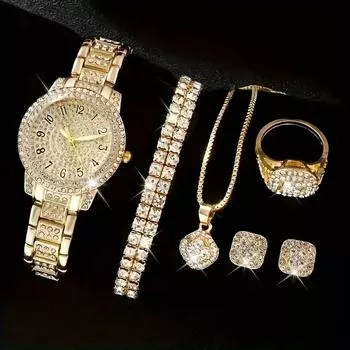 Женские золотые часы WatchSet Diamond Fashion Wristwatch Женские повседневные женские кварцевые часы