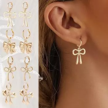 Женские золотые серьги-бантики, милые серьги, минималистичный кулон, универсальные серьги для пляжных свиданий и путешествий, 1 пара One Size
