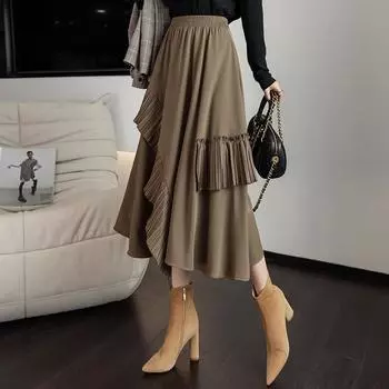 Женский 2022 весна новый нерегулярный сшив торт юбка взъерошенная юбка средней длины высокая талия тонкий A-line женский