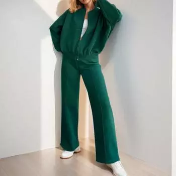 Женский 2025 новый модный однотонный кардиган на молнии с завязками, свитер, повседневный прямой костюм с брюками для женщин S абрикосовый