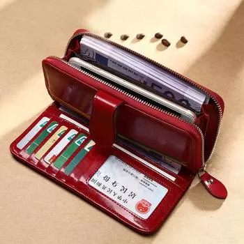 Женский полнокупюрный клатч кошелек на молнии с отсеками для банковских карт, телефона и купюр зелёный