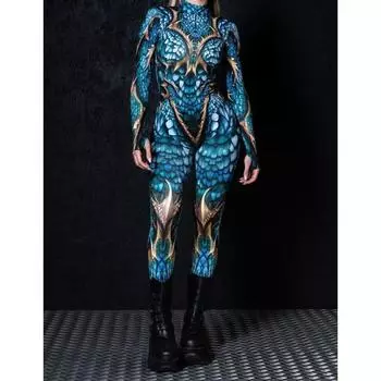 Женский 3D-цифровой принт для Хэллоуина, косплей, колготки, комбинезон для взрослых, цельный карнавальный костюм для вечеринки, сценического шоу, танцевального костюма S