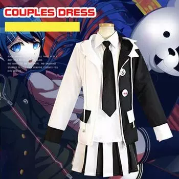 Женский 6 шт. аниме-костюм Danganronpa V3: Killing Harmony косплей Monokuma унисекс косплей костюм пальто + рубашка + галстук + юбка + носки + значок S