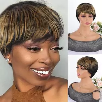 Женский 8-дюймовый светлый черный парик с челкой с омбре, короткий парик, высокотемпературный синтетический парик, повседневный стиль