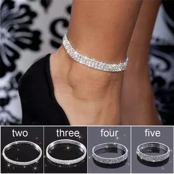 Женский эластичный браслет со стразами, браслет на щиколотку, блестящий кристалл, серебряный цвет, ювелирные изделия для ног, ювелирные изделия, аксессуары 1 серебряный