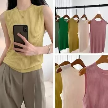 Женский эластичный плюшевый вязаный жилет, летние майки без рукавов S