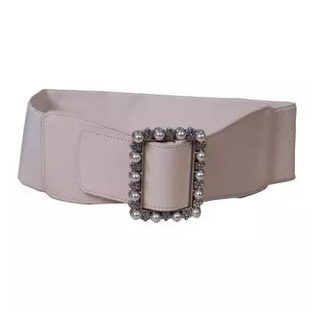 Женский эластичный пояс-резинка, Широкий пояс, Женское украшение, Черный, Белая бриллиантовая пуговица, Красный пояс белый
