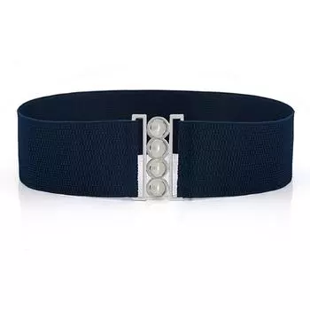 Женский эластичный пояс с металлической пряжкой, однотонный широкий корсетный ремень, женская одежда, пояс с маленькой пряжкой 60cm темно-синий