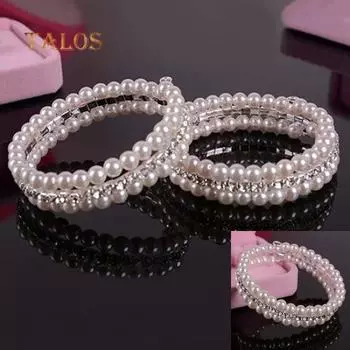 Женский элегантный белый искусственный жемчуг, эластичный браслет с камнями и кристаллами, подарок