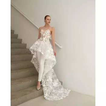 Женский элегантный безрукавный сетчатый кружевной комбинезон с открытой спиной для невесты и подружек невесты, свадебный комбинезон для вечеринки, длинный комбинезон L белый