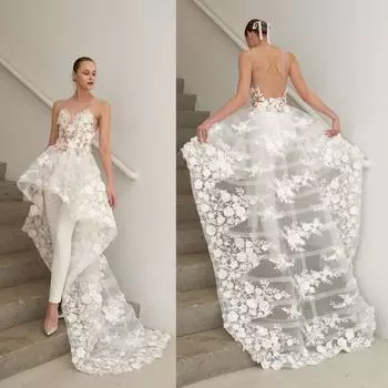 Женский элегантный безрукавный сетчатый кружевной комбинезон с открытой спиной для невесты и подружек невесты, свадебный комбинезон для вечеринки, длинный комбинезон S белый