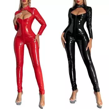 Женский элегантный боди из лакированной кожи с вырезами и длинными рукавами, клубный костюм для косплея M