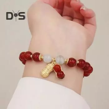 Женский элегантный браслет дружбы в китайском стиле, сверкающий красный браслет из искусственного кристалла, браслет с подвеской в виде арахиса красный