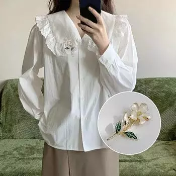 Женский элегантный цветок с эмалированной поверхностью, булавка для костюма, воротник, шаль, шарф, кардиган, значок, аксессуары для костюма золотой/белый