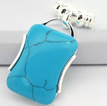 Женский элегантный кулон из стерлингового серебра 925 пробы с синей бирюзой 42*22 мм